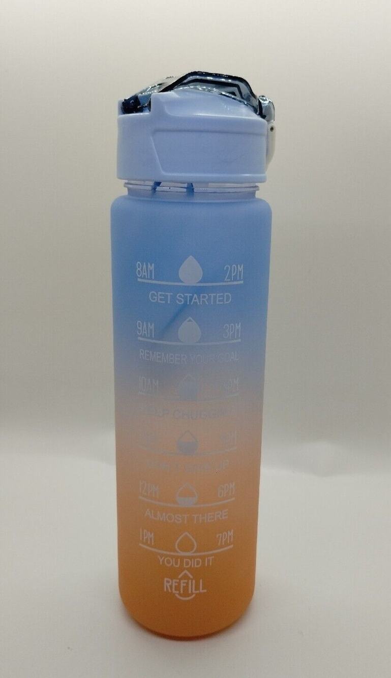 27oz Water Bottle with Time Marker and Straw - Motivational Blue Lid